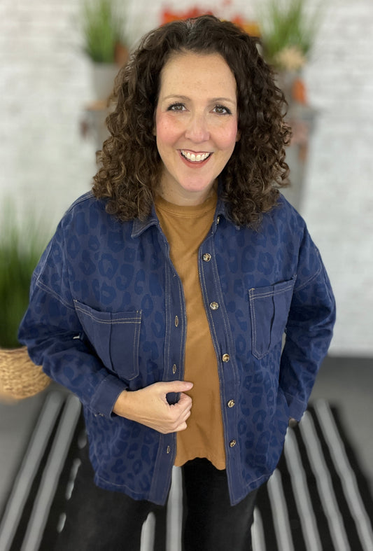 Leopard Denim Button Down Top