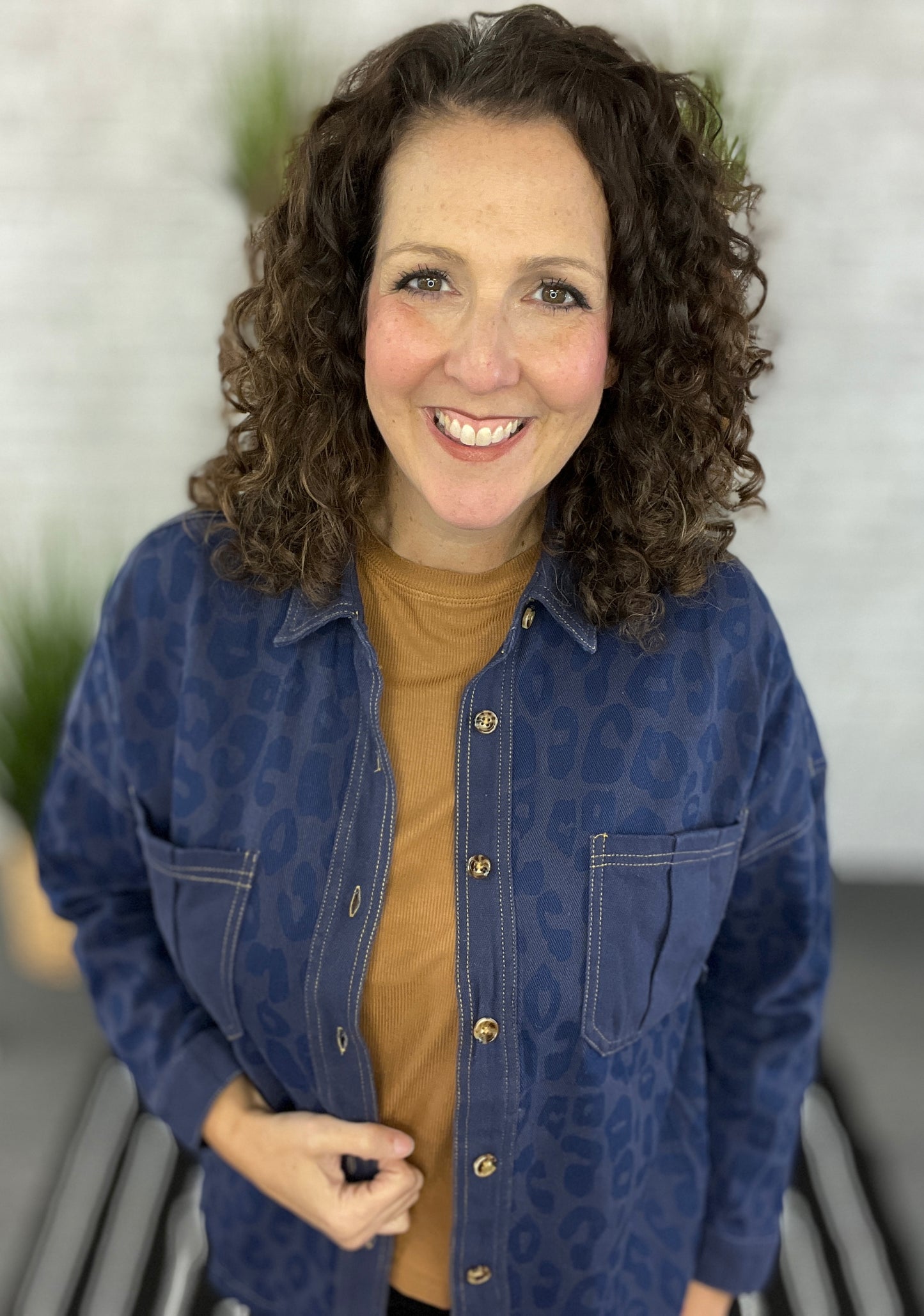 Leopard Denim Button Down Top