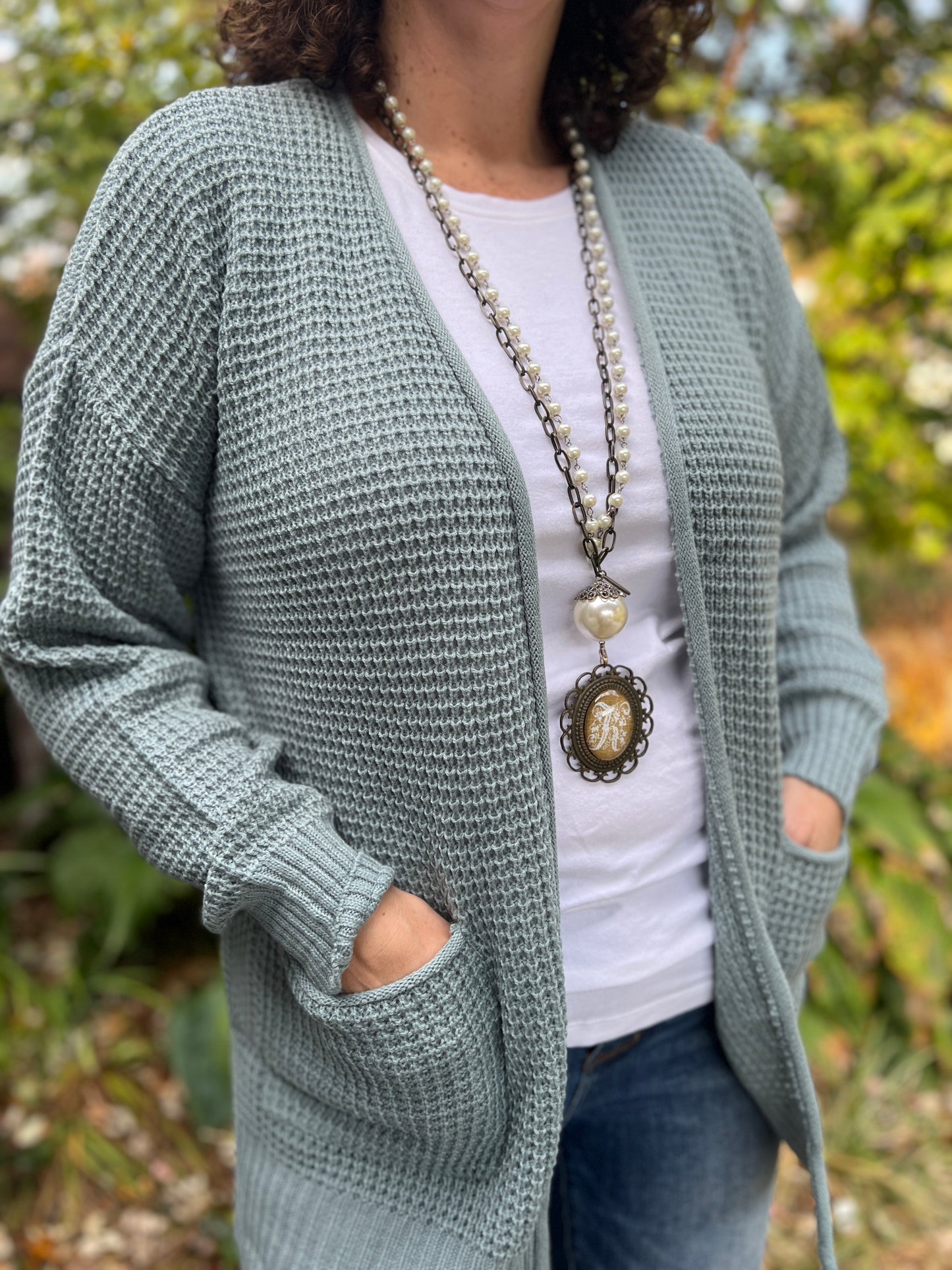 Waffle Knit Open Cardigan