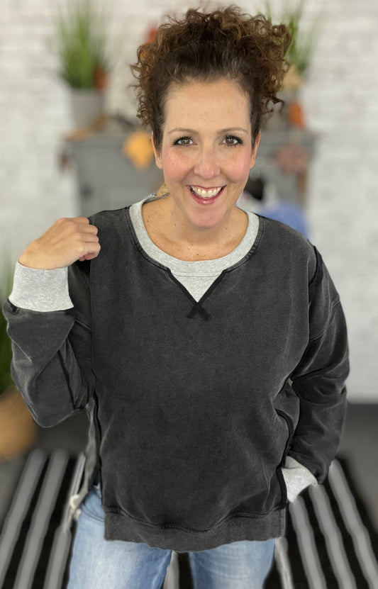 Washed Sweatshirt with Contrast Trim