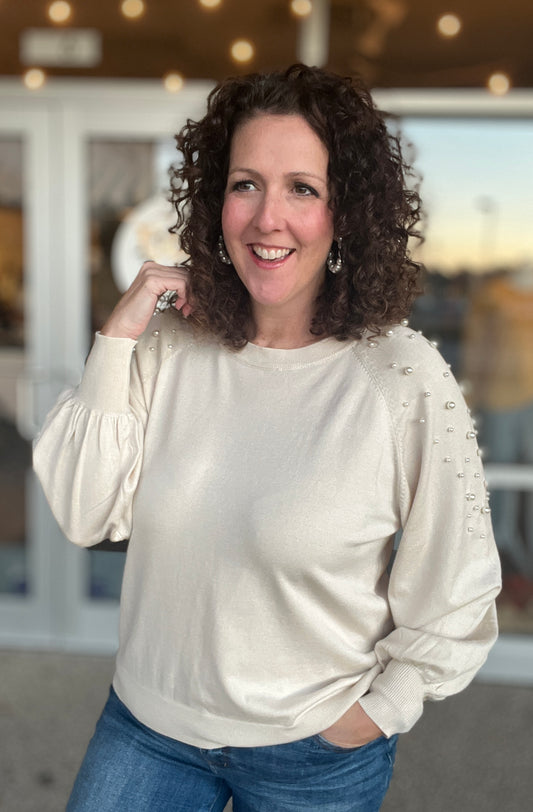 Sweater with Shoulder Pearl Detail