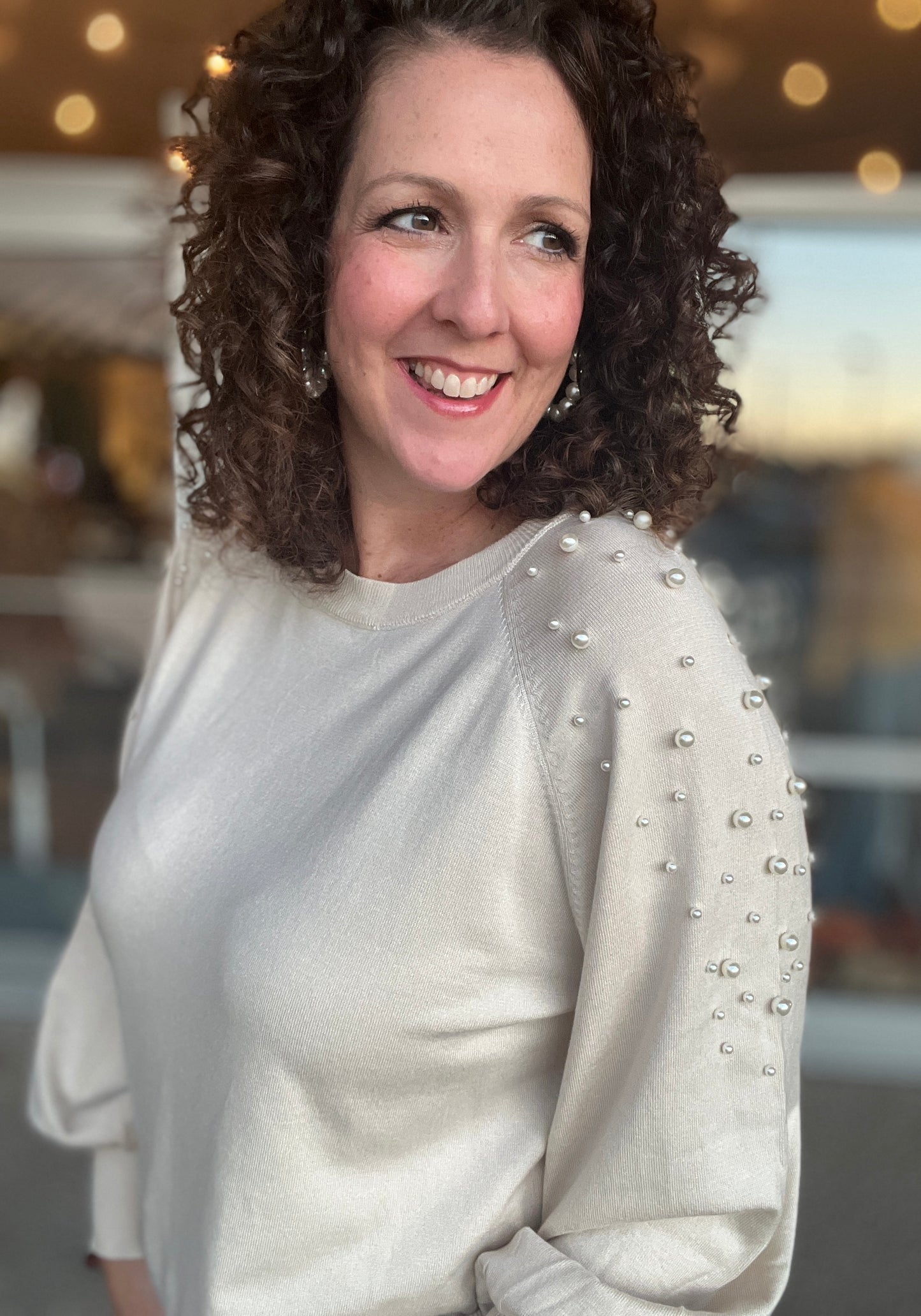 Sweater with Shoulder Pearl Detail