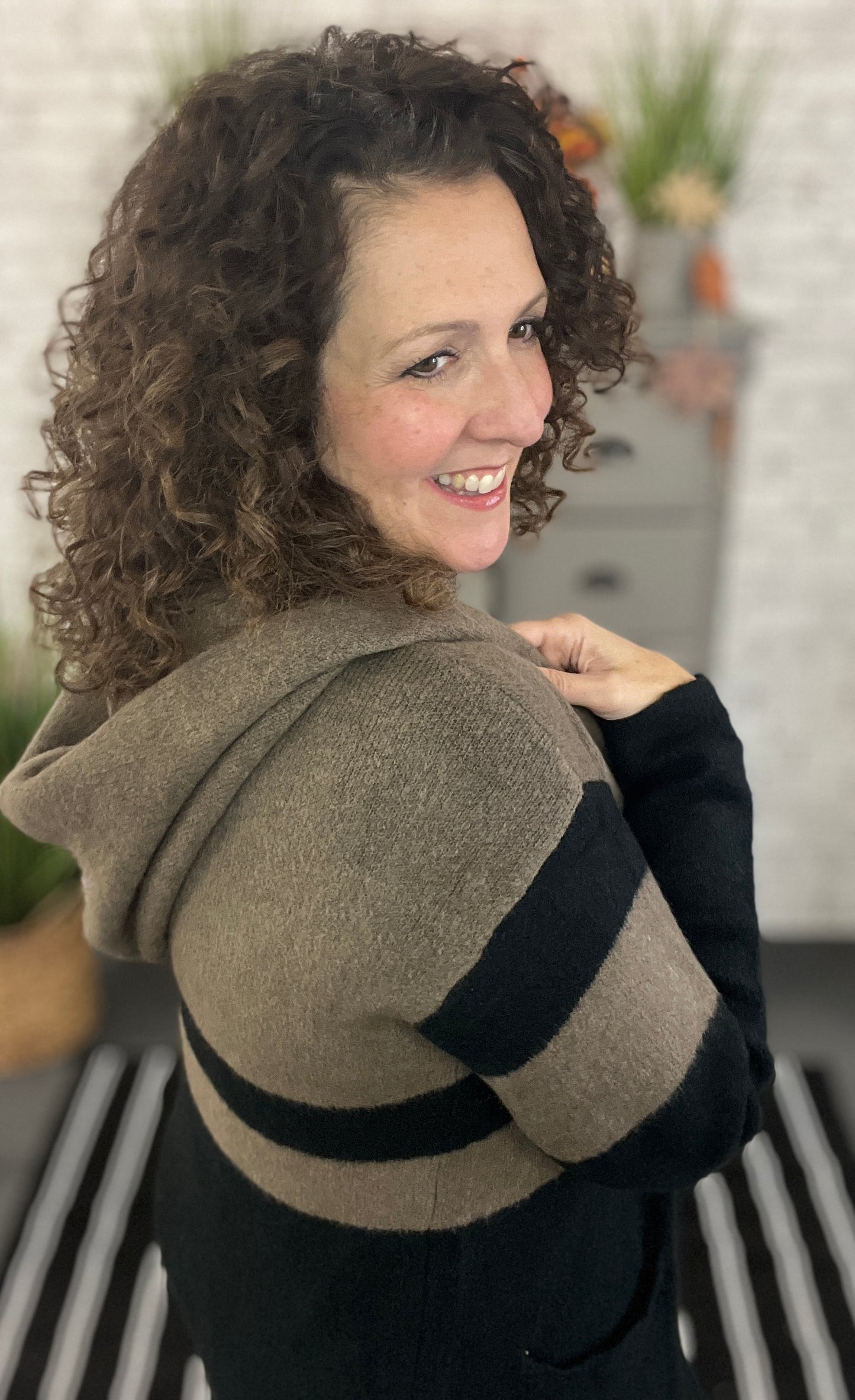 Neutral Color Block Hooded Cardigan