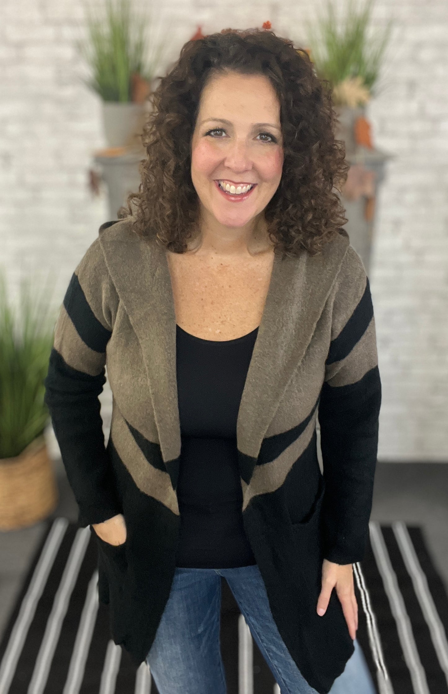 Neutral Color Block Hooded Cardigan