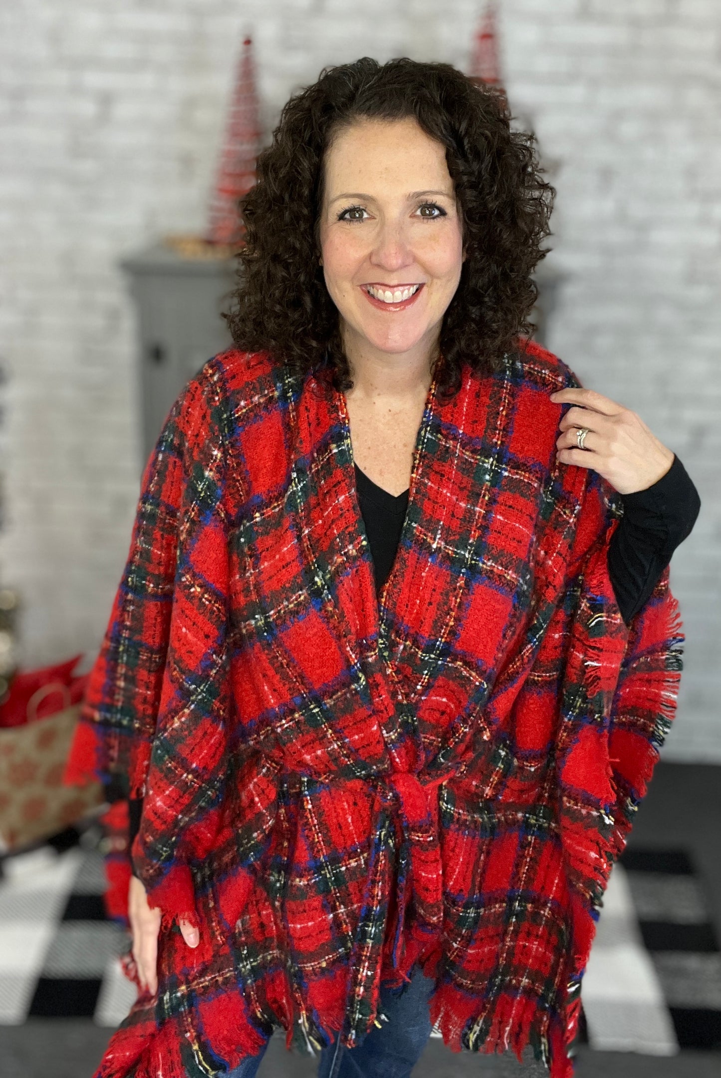 Plaid Waist Tie Kimono