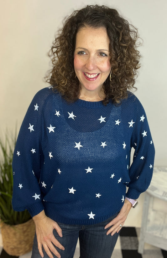 Star Stamped Lightweight Sweater