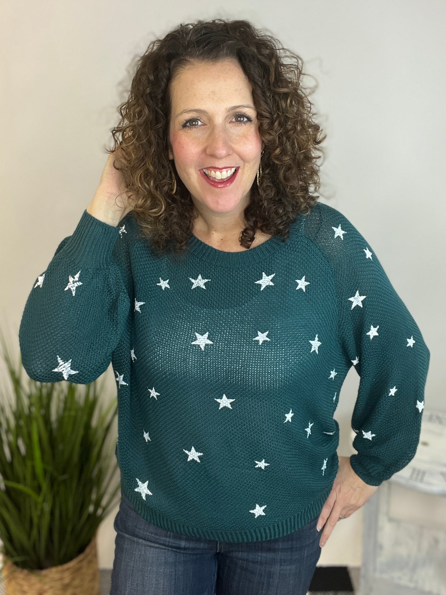 Star Stamped Lightweight Sweater