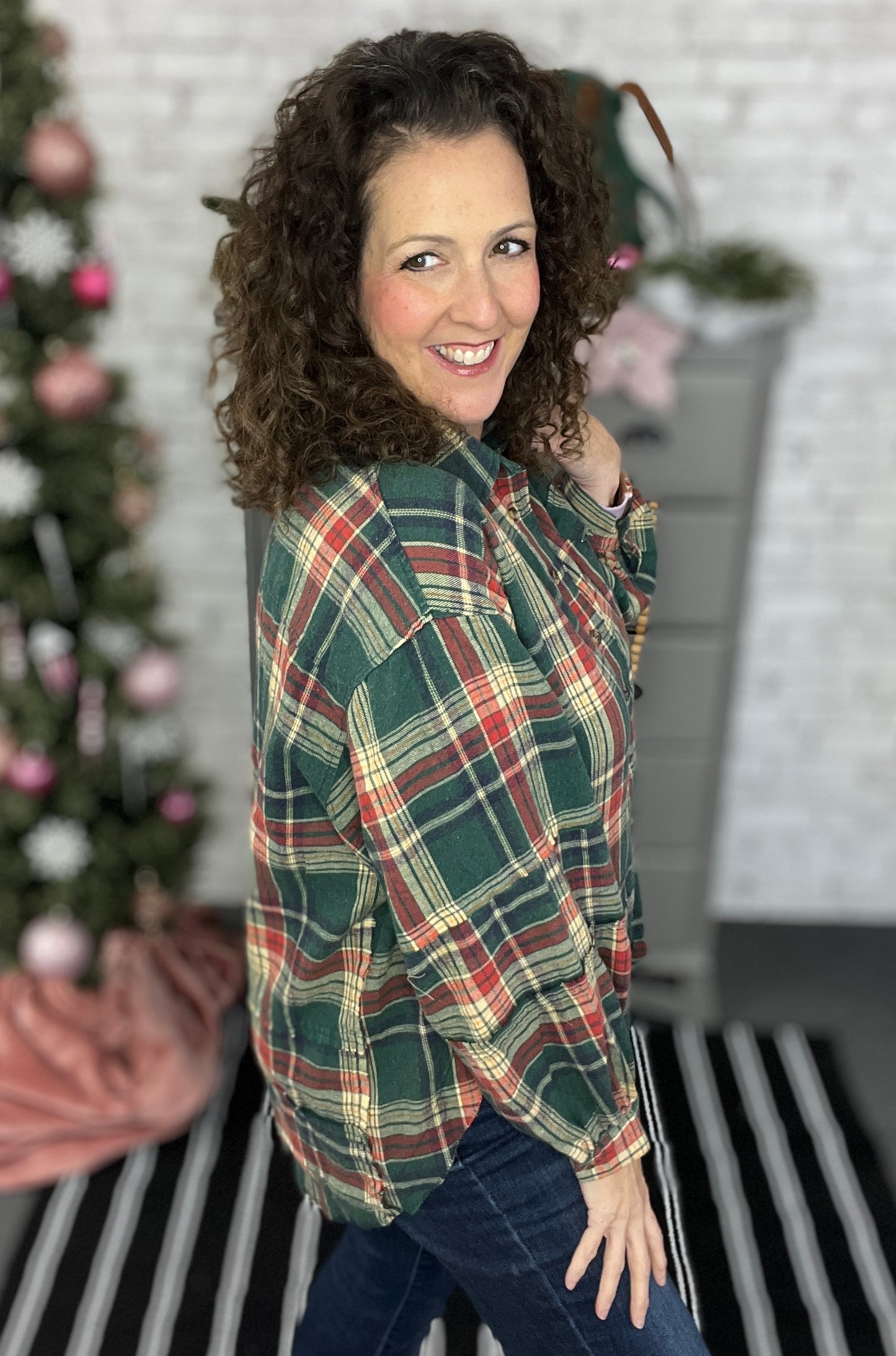 Pieced Plaid Oversized Button Down