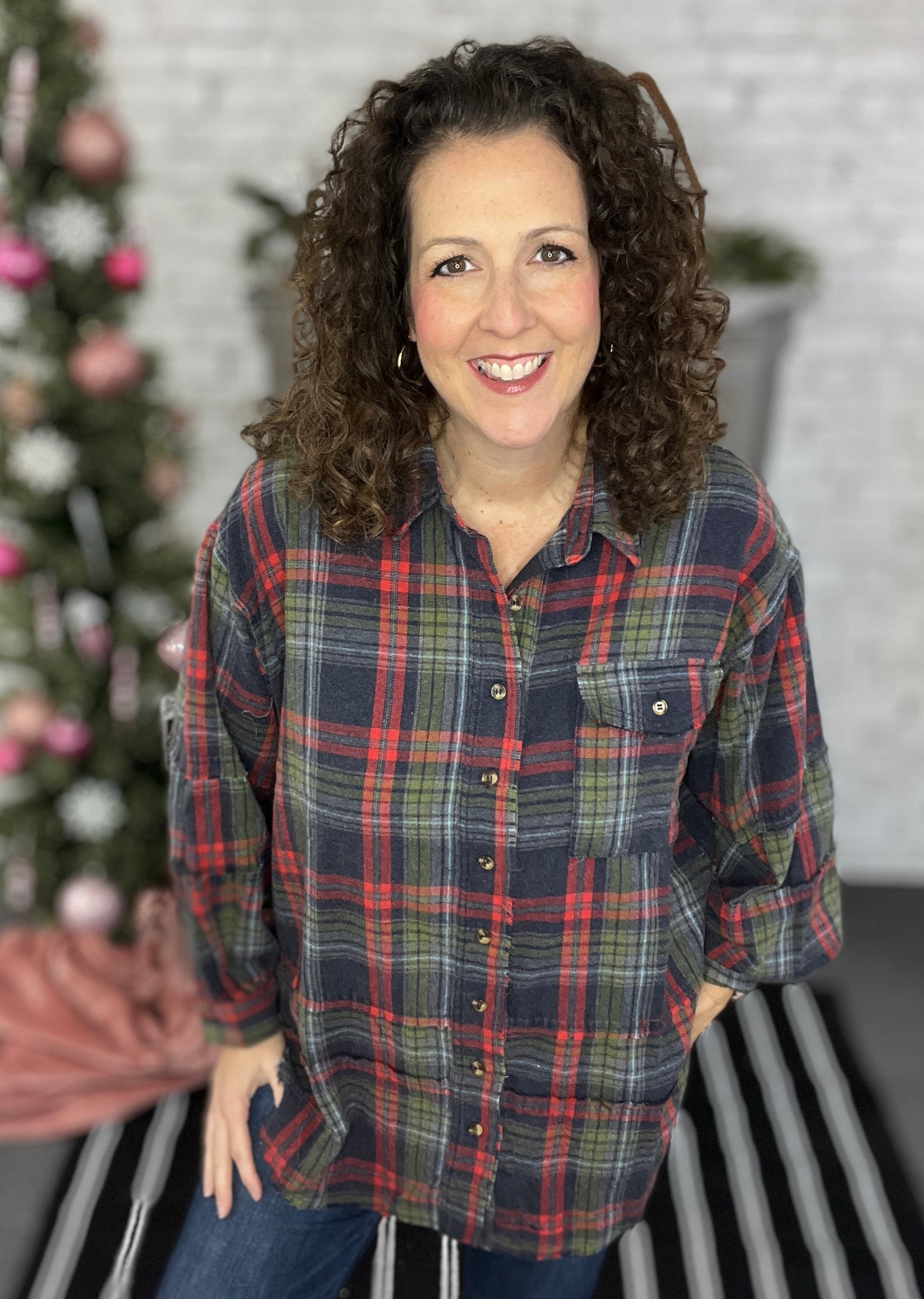 Pieced Plaid Oversized Button Down