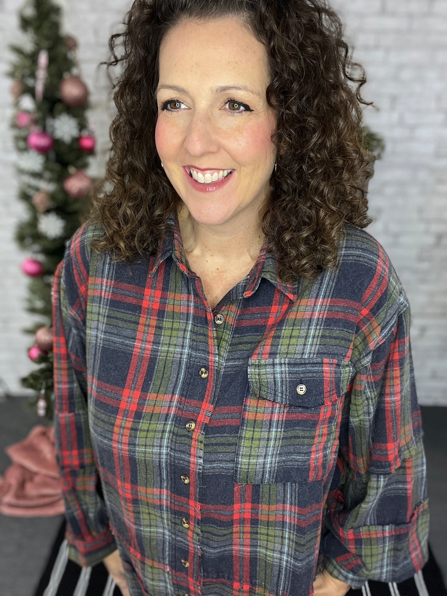 Pieced Plaid Oversized Button Down