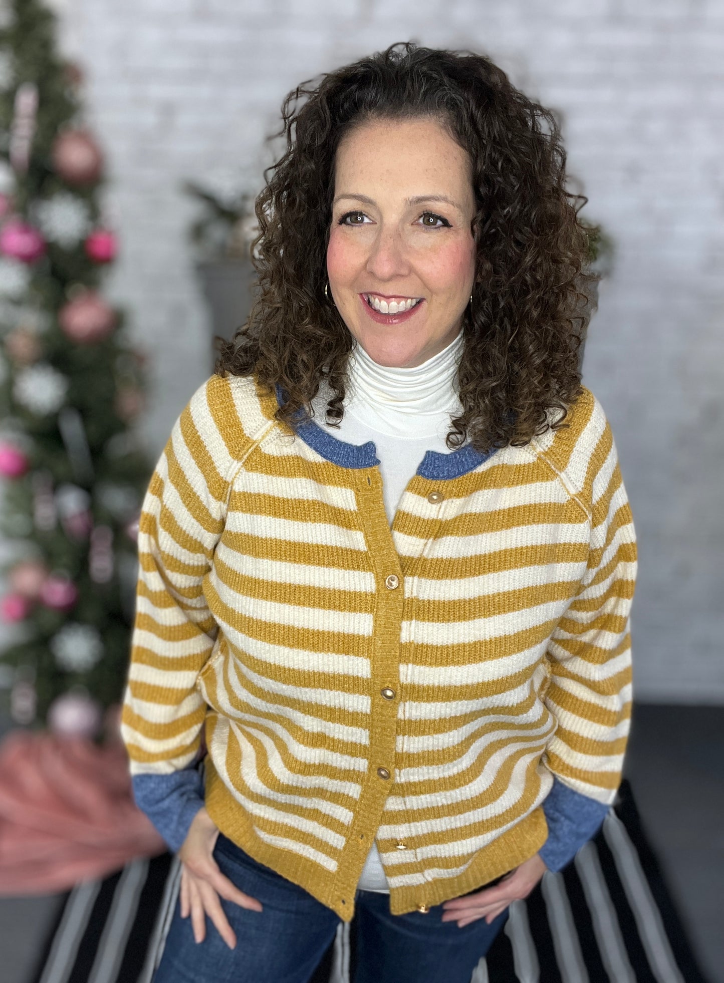 Striped Cardigan with Contrast Trim