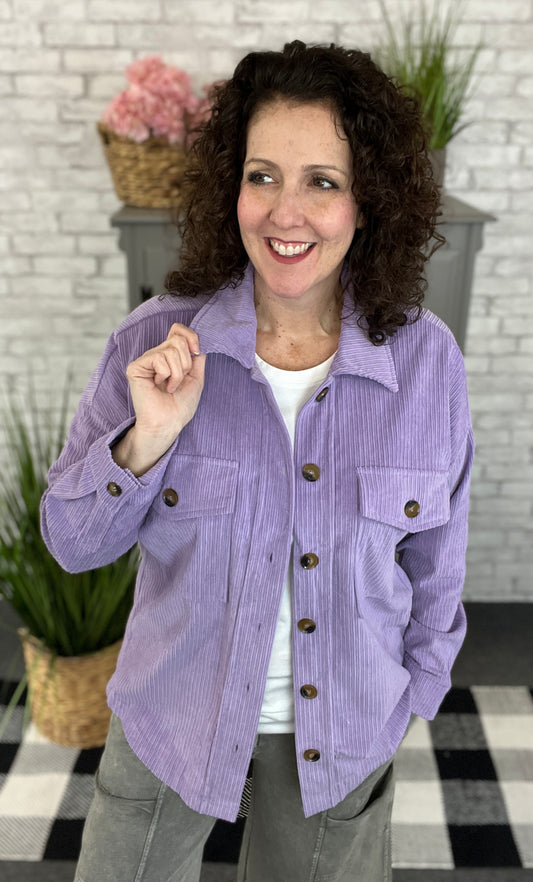 Lavender Haze Corduroy Button Down Top