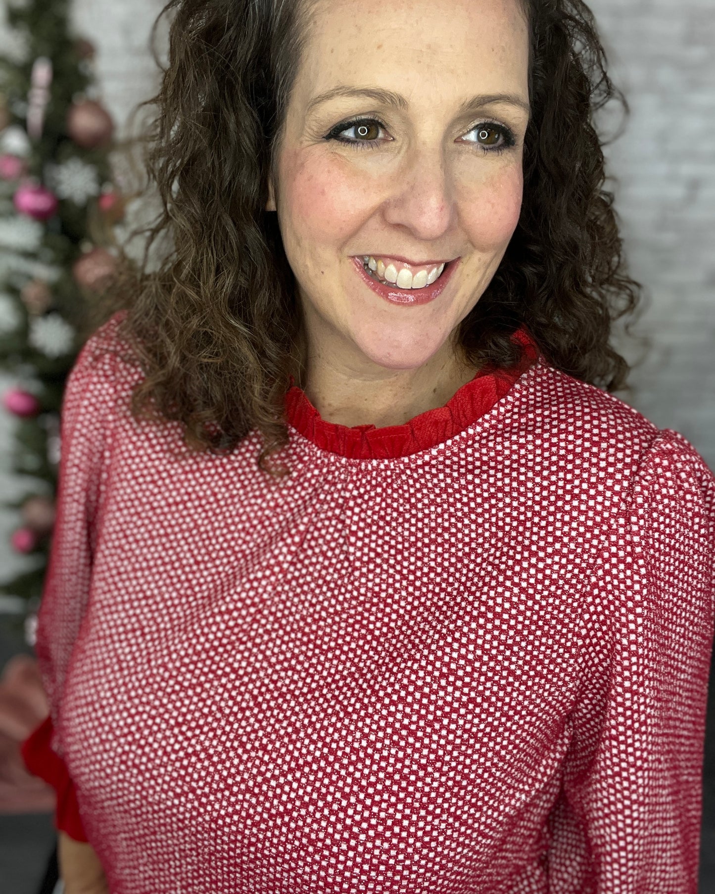 Textured Sparkle Knit Top with Ruffle Details