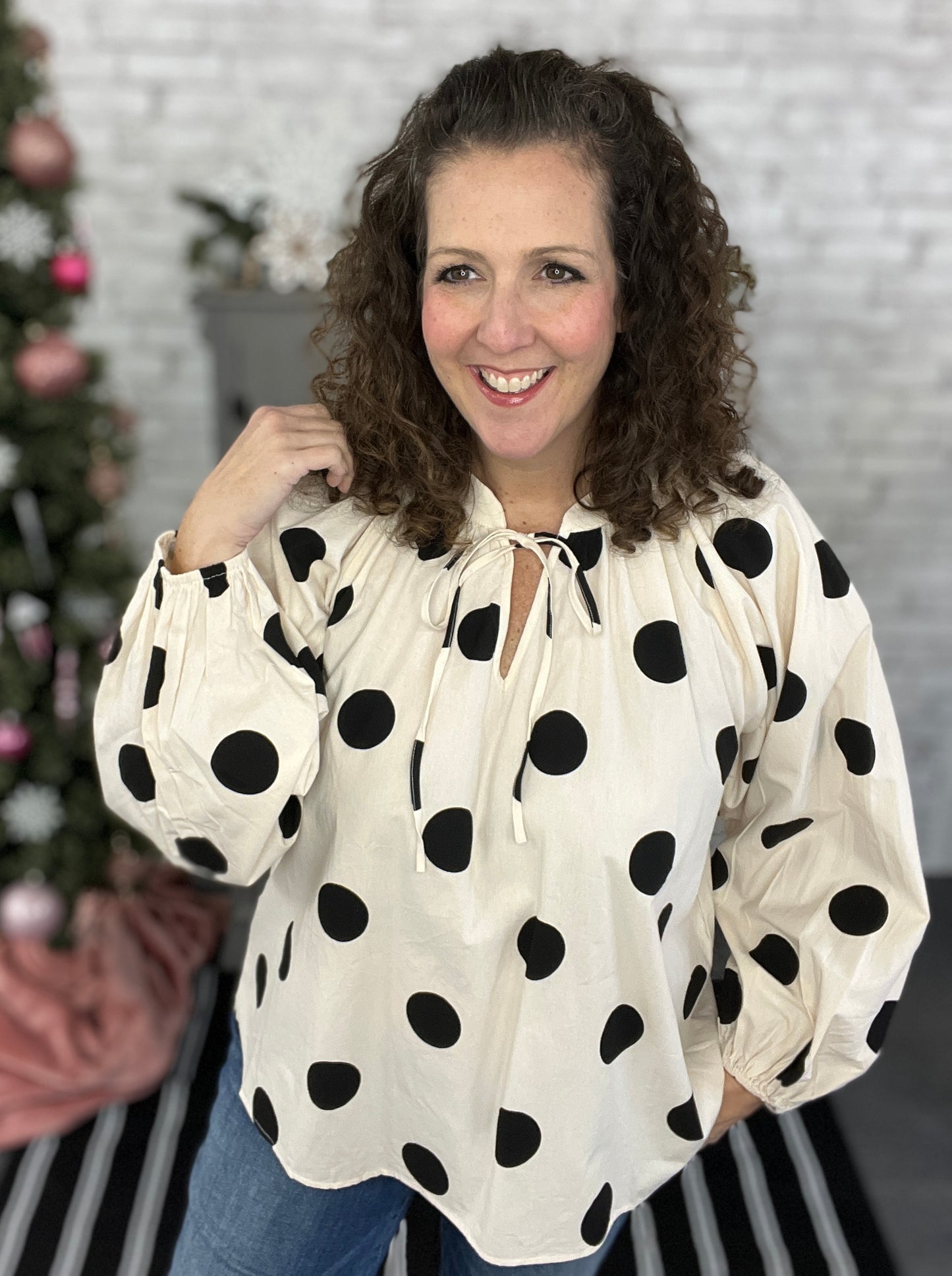 Polka Dot Balloon Sleeve Top