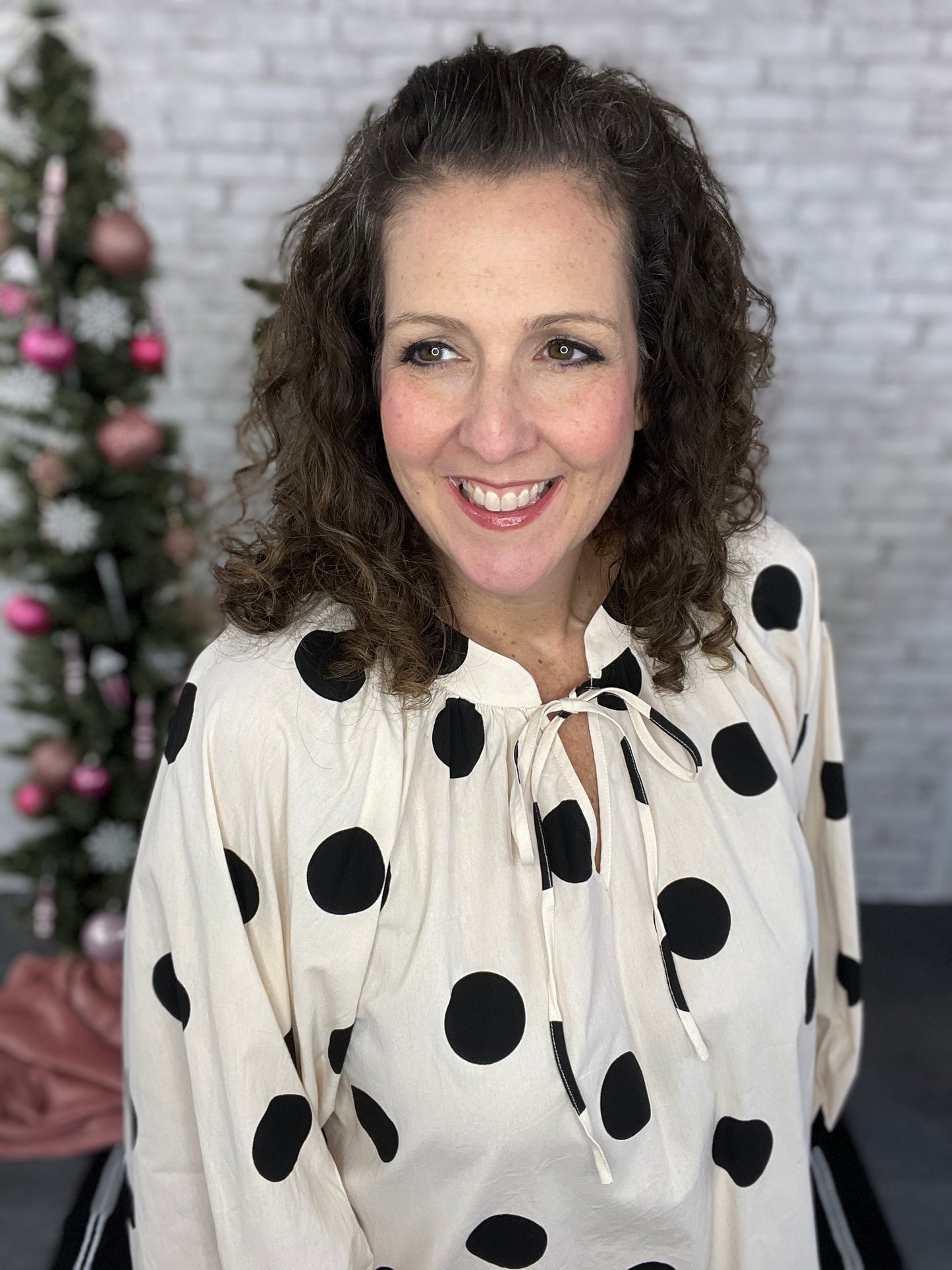 Polka Dot Balloon Sleeve Top