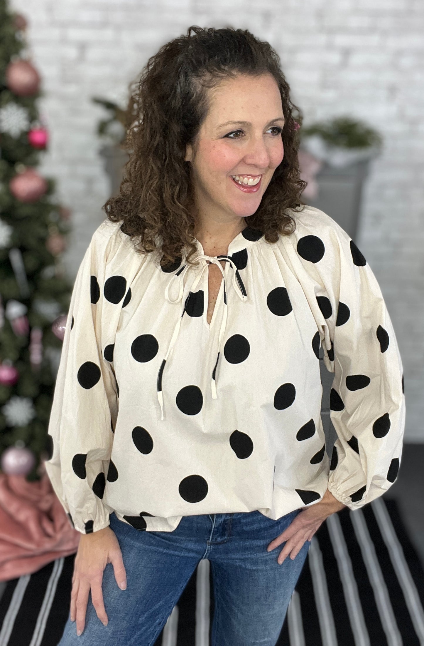 Polka Dot Balloon Sleeve Top