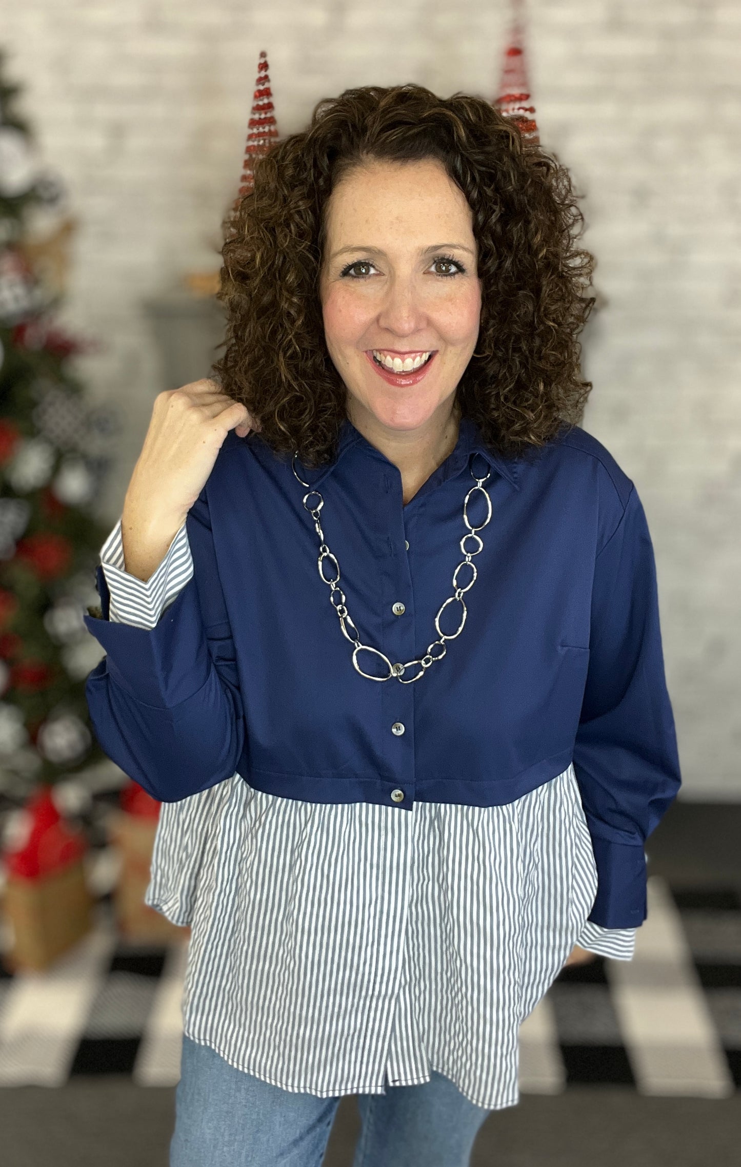 Striped Bottom Button Down with Matching Cuffs