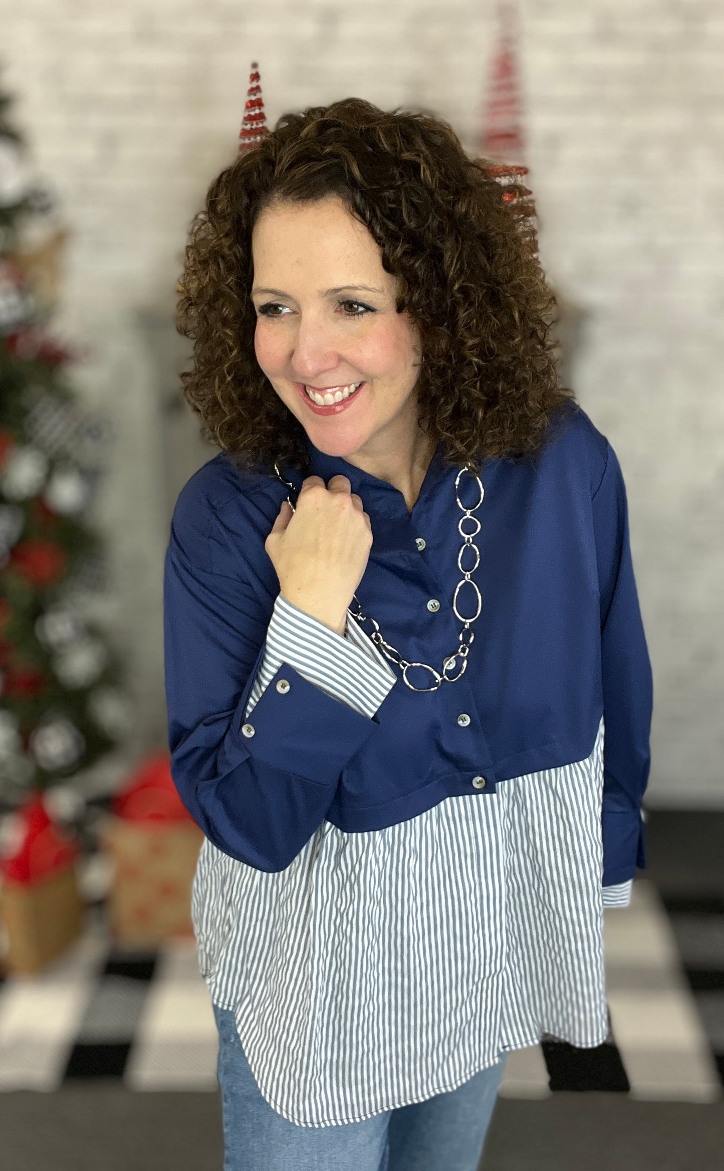 Striped Bottom Button Down with Matching Cuffs