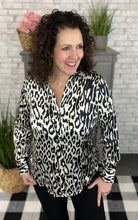 Load image into Gallery viewer, Satin Button Down Animal Print Top