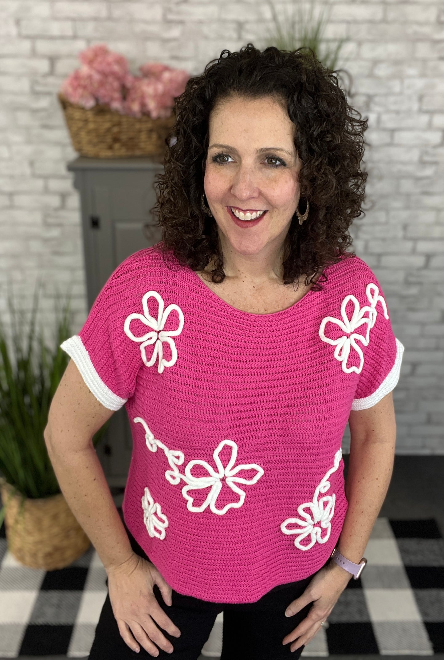 Pink and White Floral Sweater