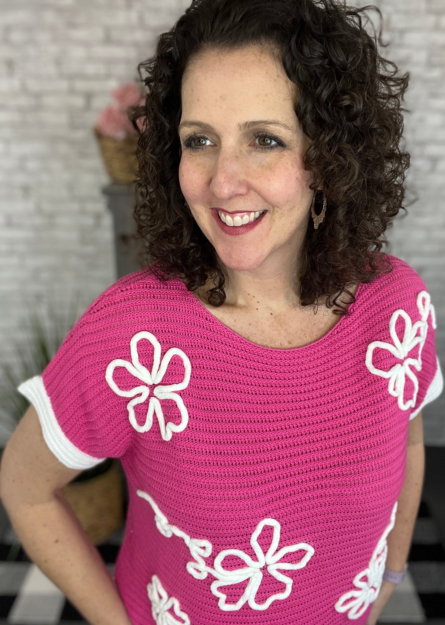 Pink and White Floral Sweater