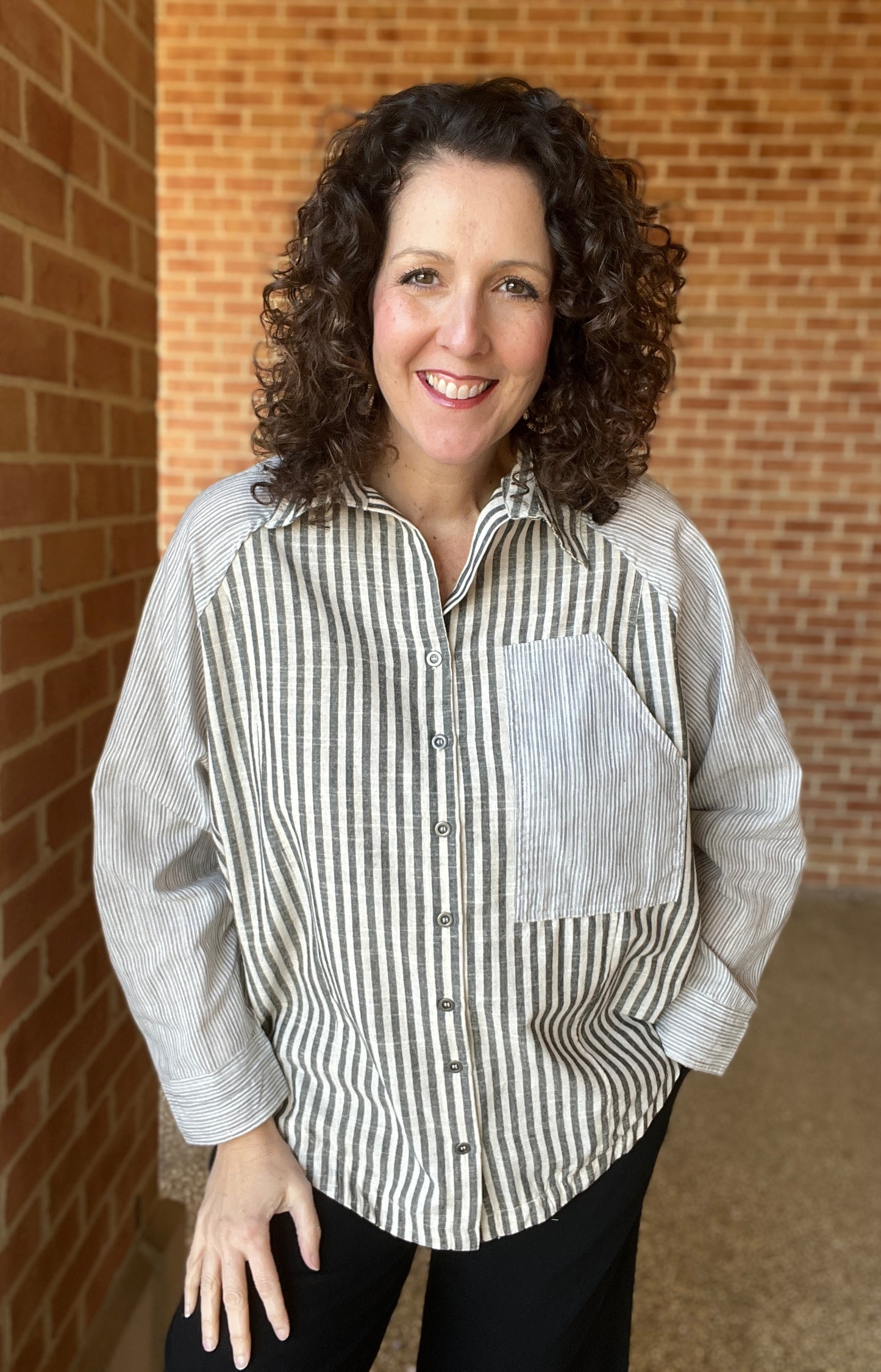 Mixed Stripe Button Down Top