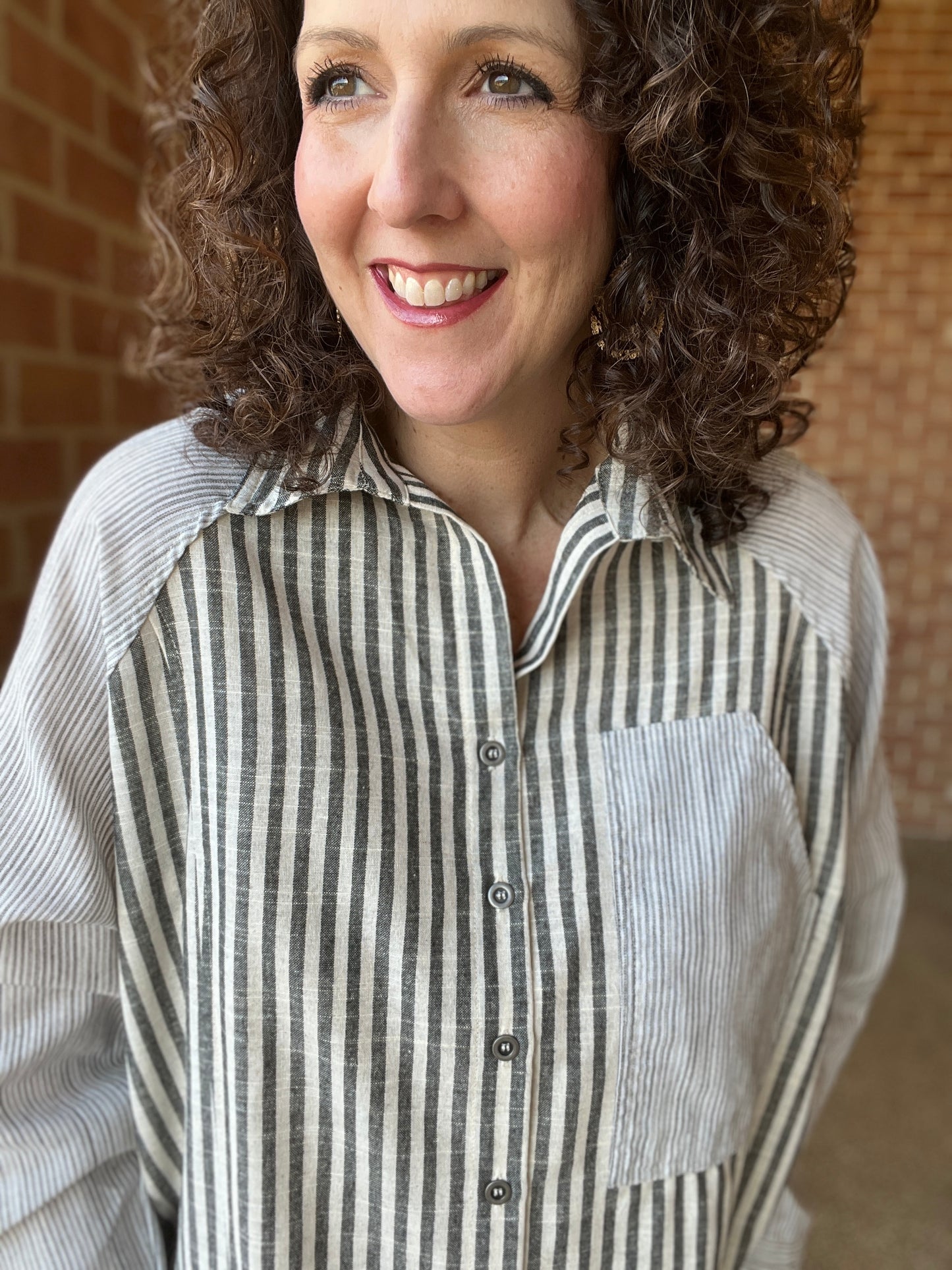 Mixed Stripe Button Down Top