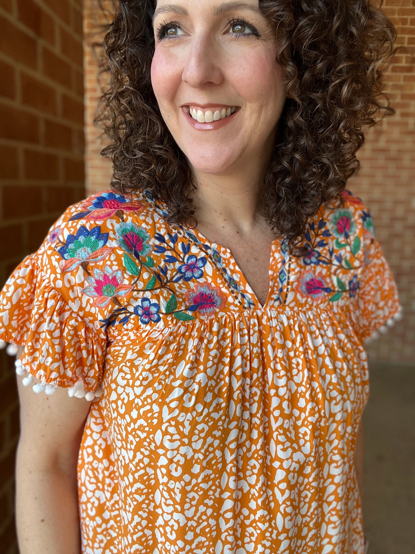 Bright Animal Print Top with Embroidery