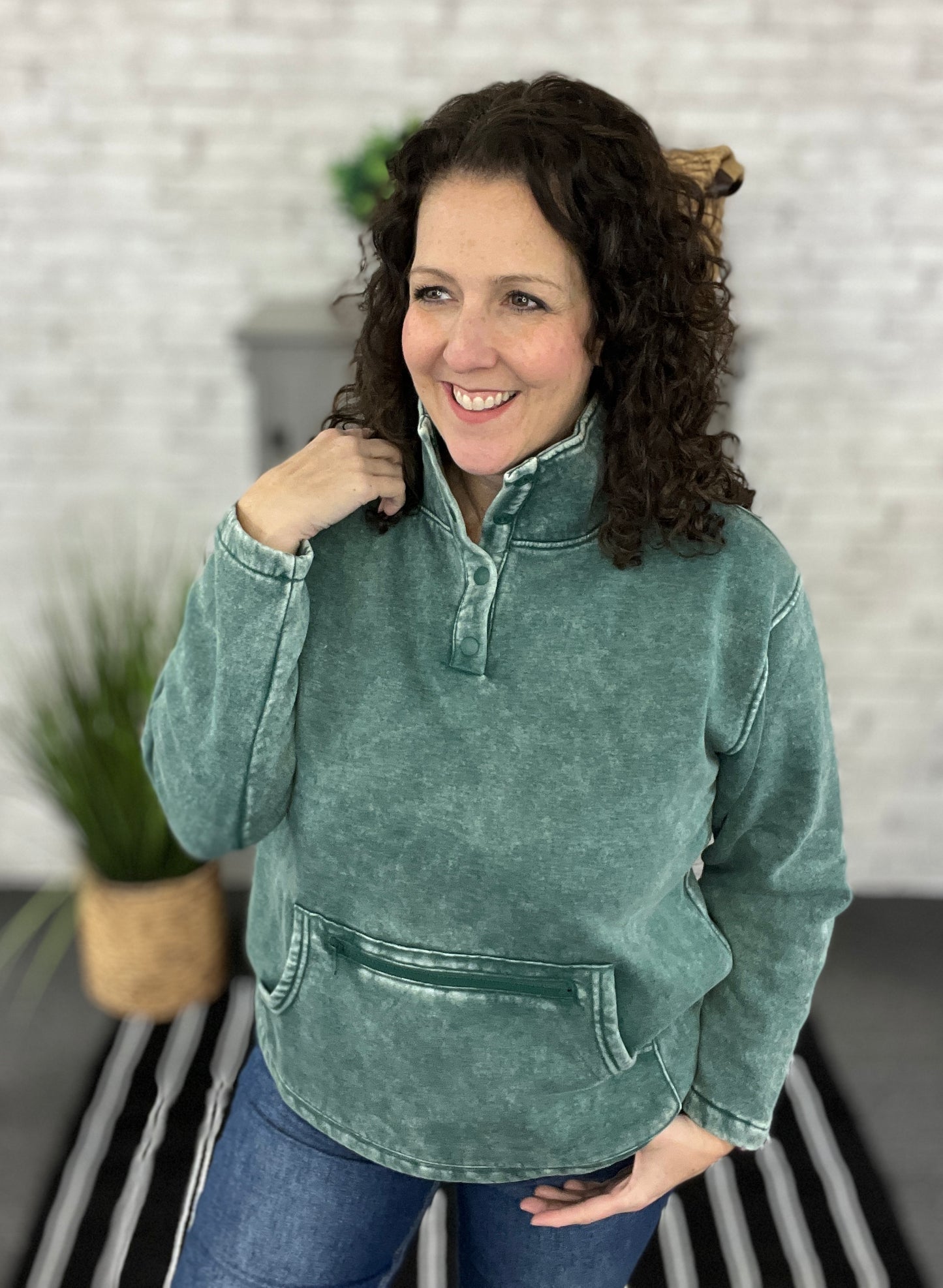 Fleece Washed High Neck Pullover