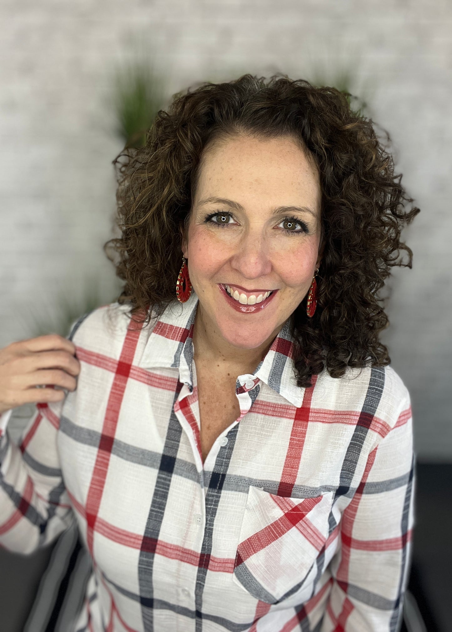 White and Red Plaid Button Down