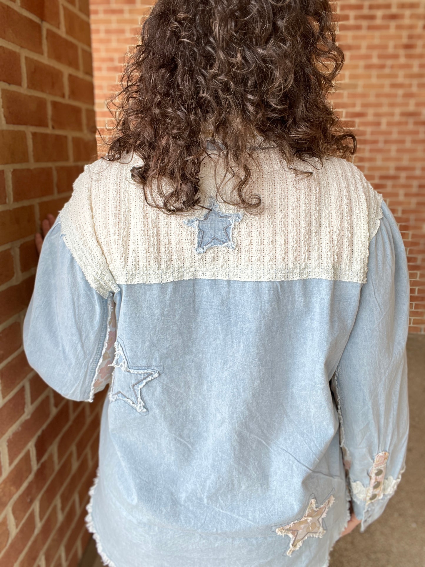 Denim and Star Patch Button Down Top