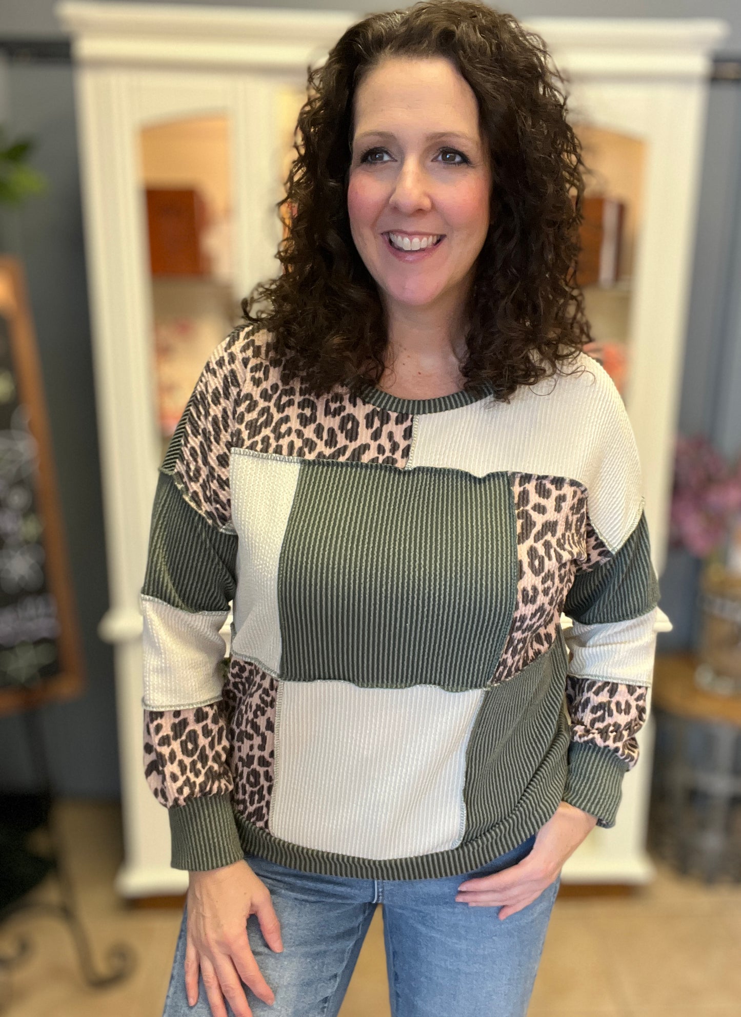 Leopard Block Corded Top
