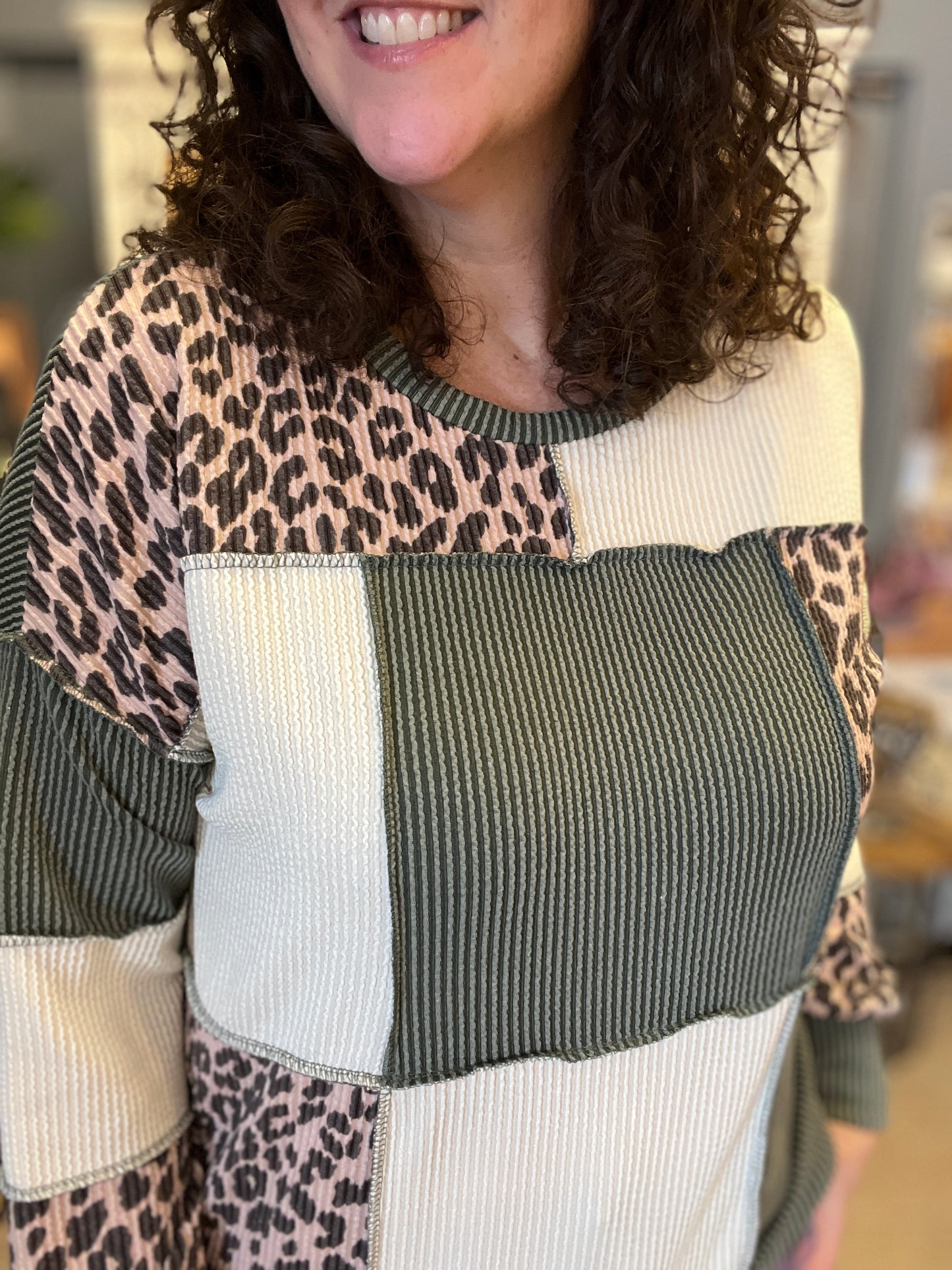 Leopard Block Corded Top