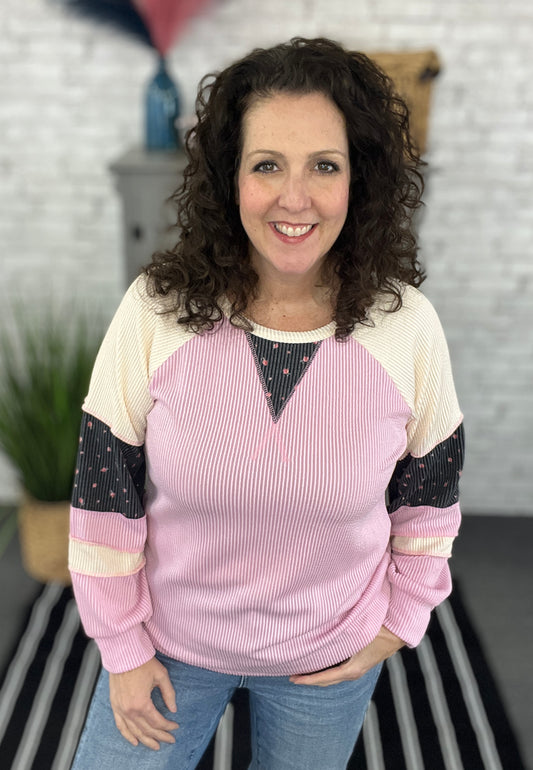 Corded Pink & Floral Raglan Top