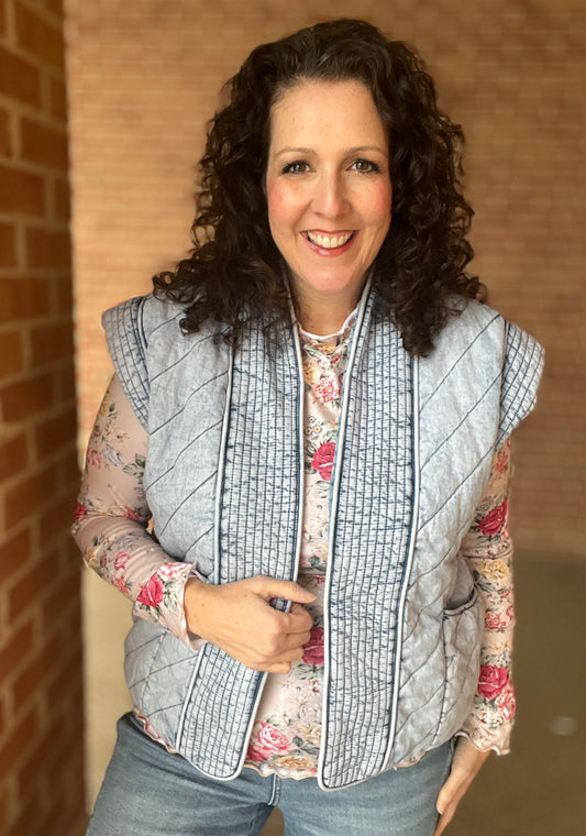 Quilted Washed Chambray Vest