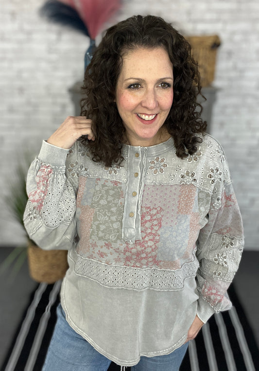 Vintage Patched Floral and Eyelet Top