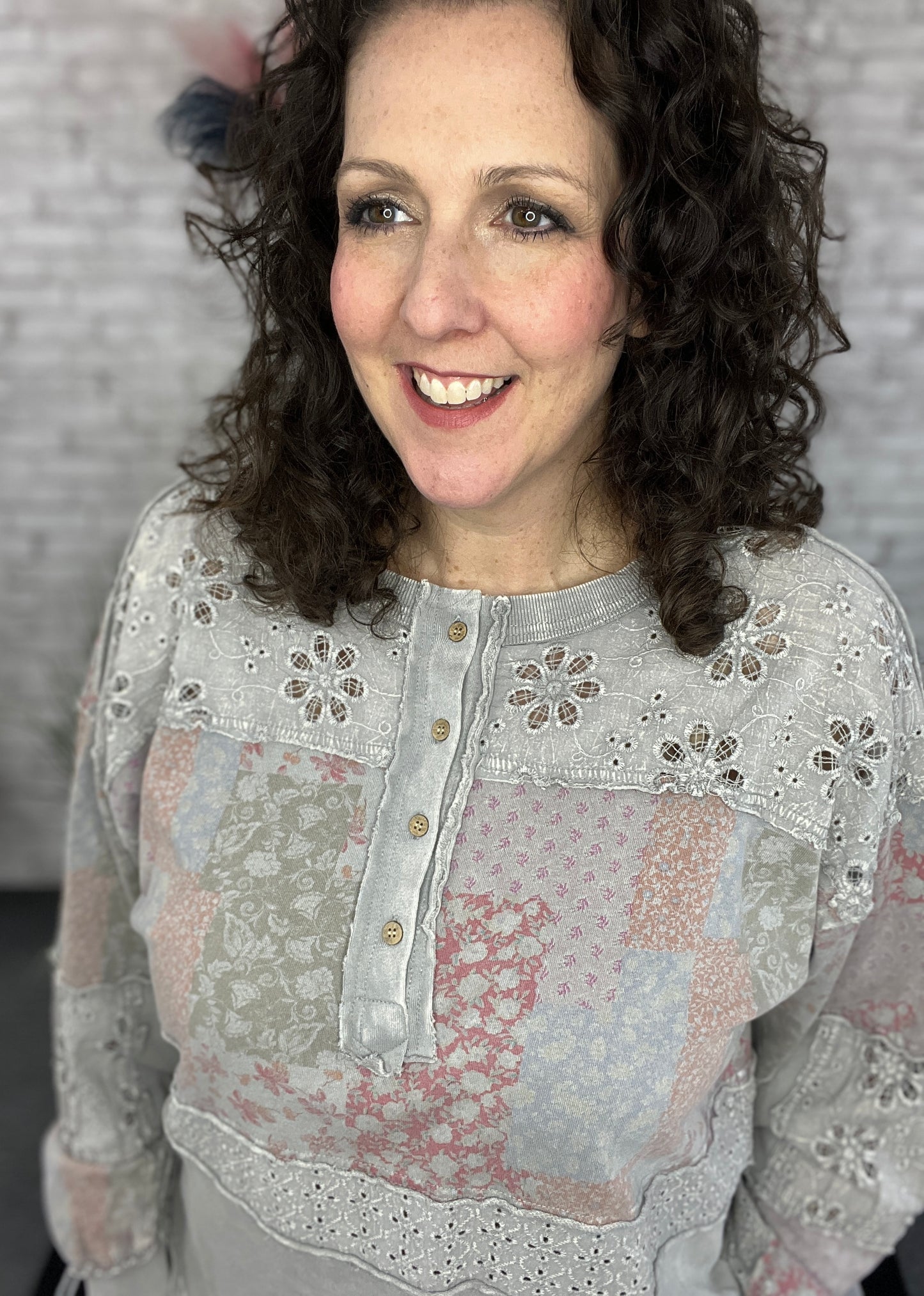 Vintage Patched Floral and Eyelet Top