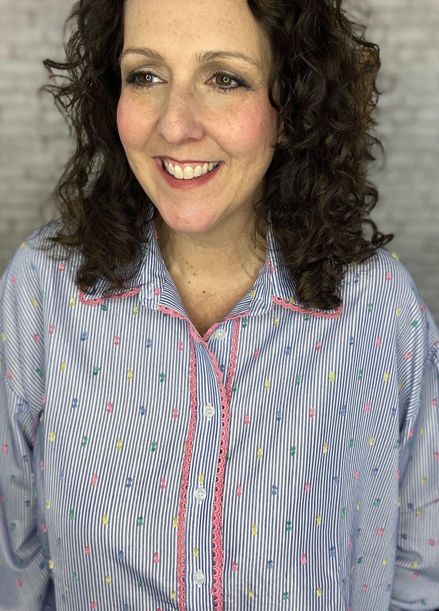 Mini Pom Dot Button Down Blouse