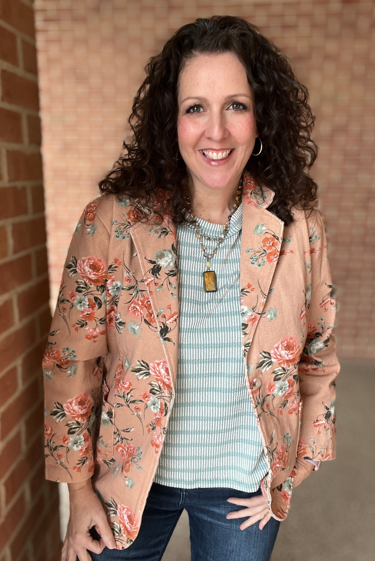 Floral Printed Single Button Blazer