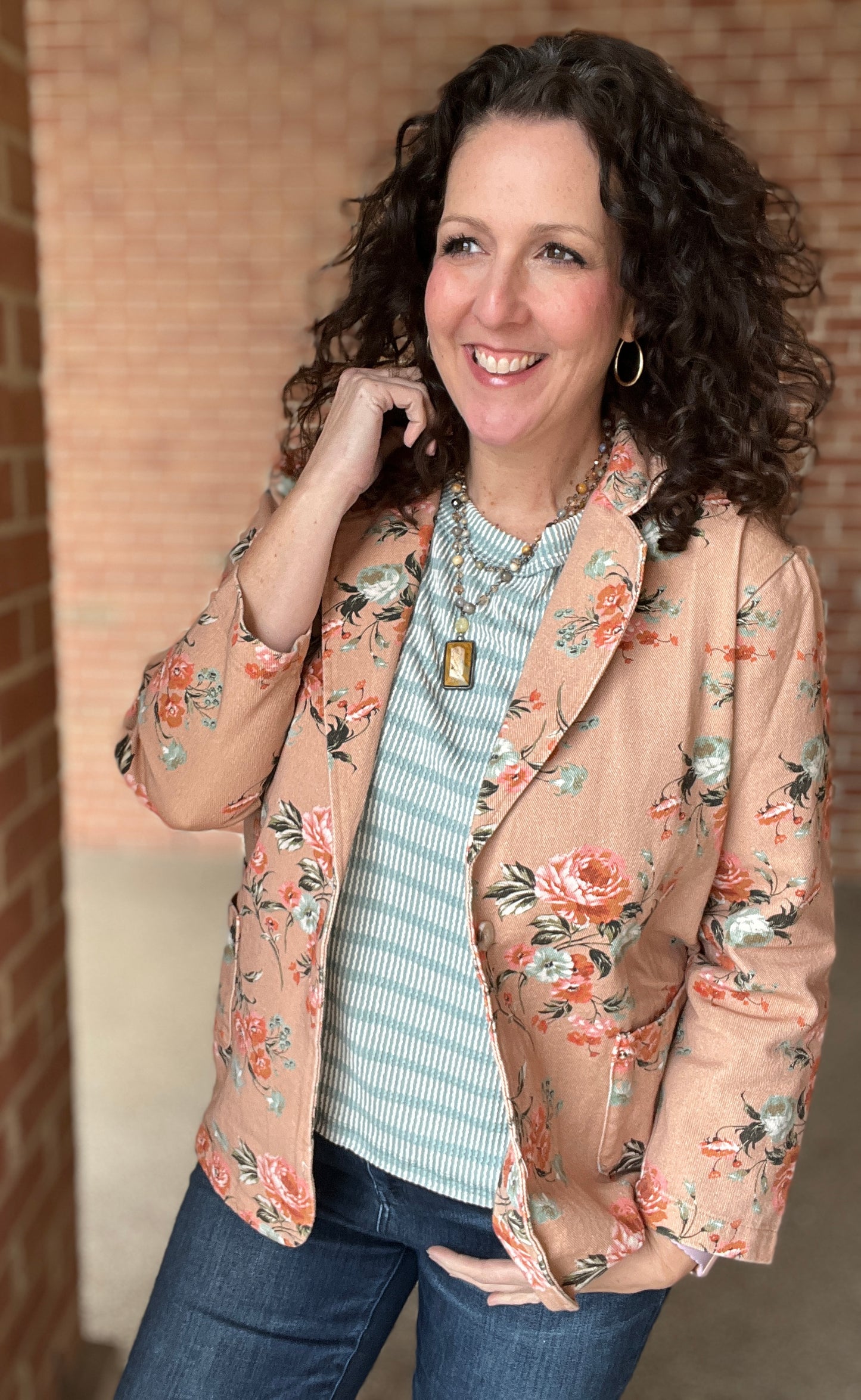 Floral Printed Single Button Blazer