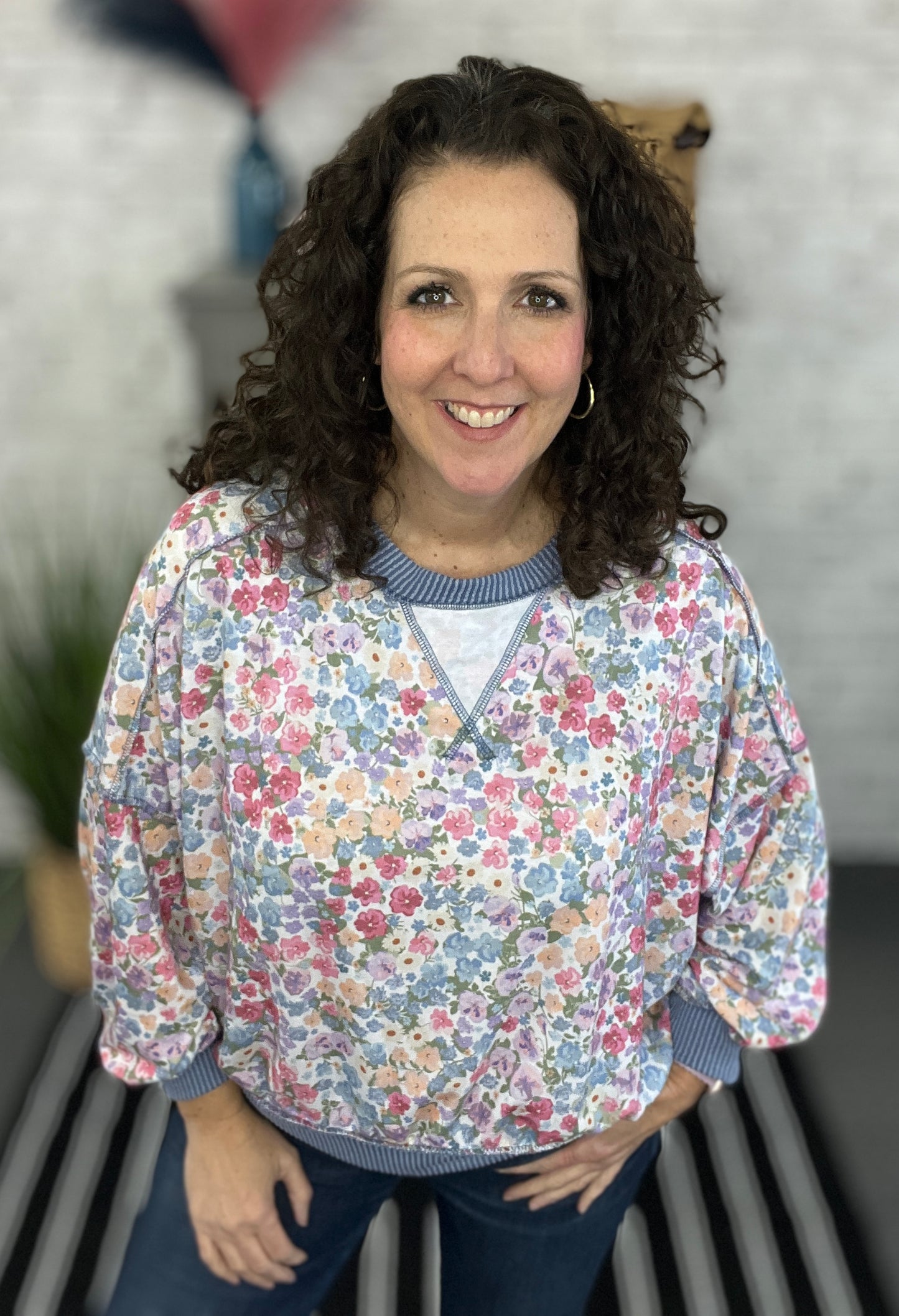 Floral Pullover with Corded Trim