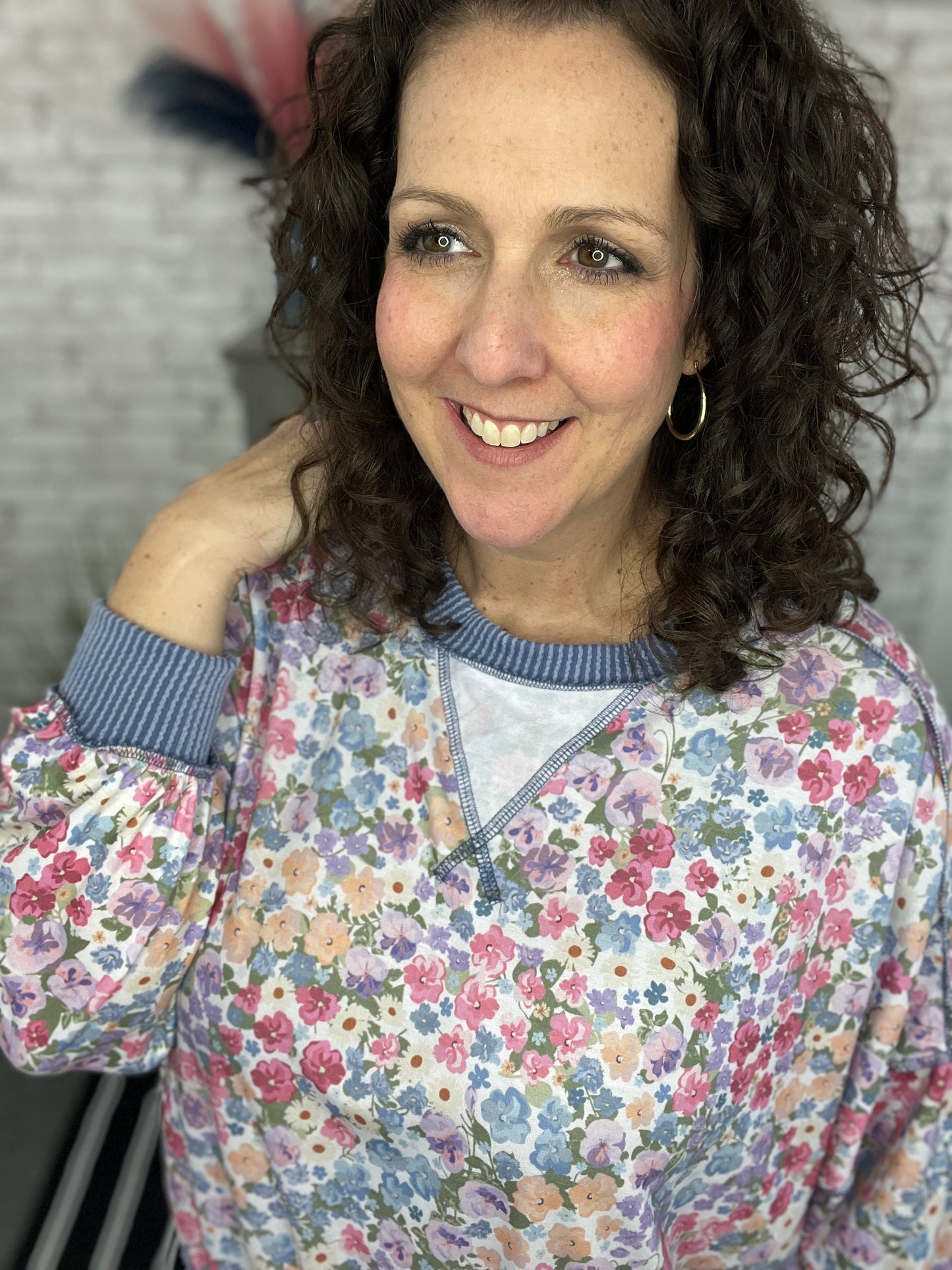 Floral Pullover with Corded Trim