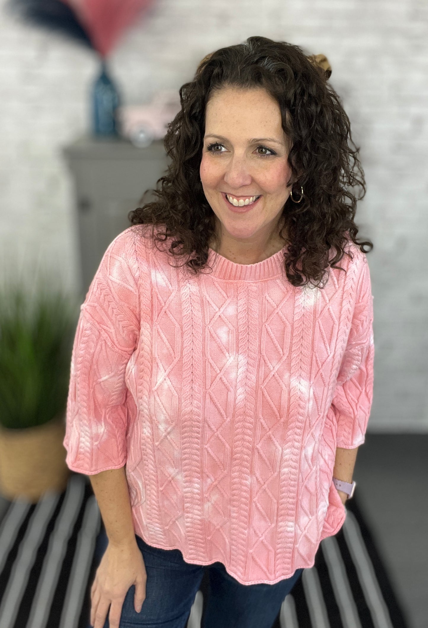 Dreamy Pink 3/4 Sleeve Sweater