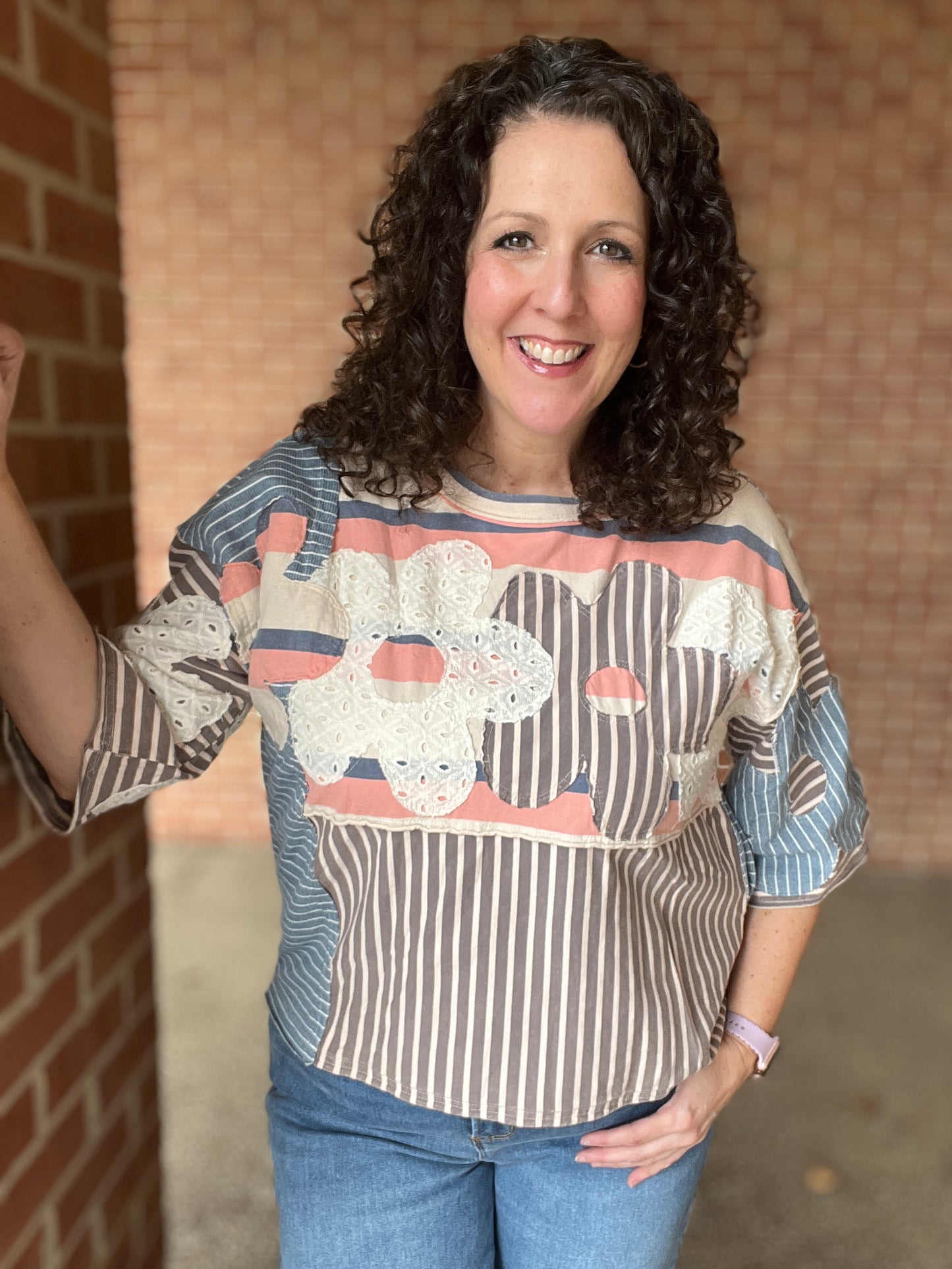 Striped Patchwork Flower Top