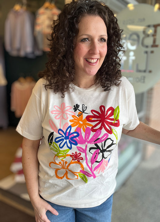 MULTI COLOR FLOWER Graphic Tee
