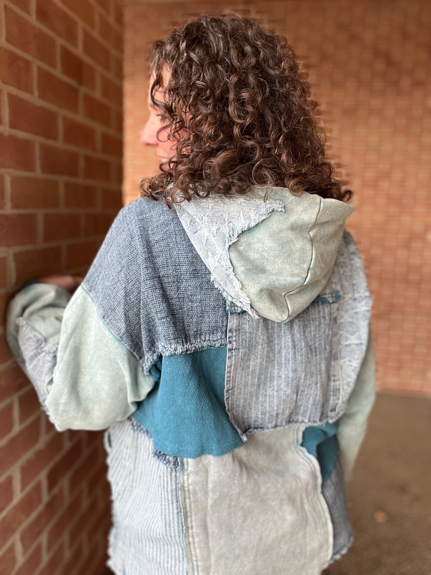 Patched Mixed Denim Hoodie