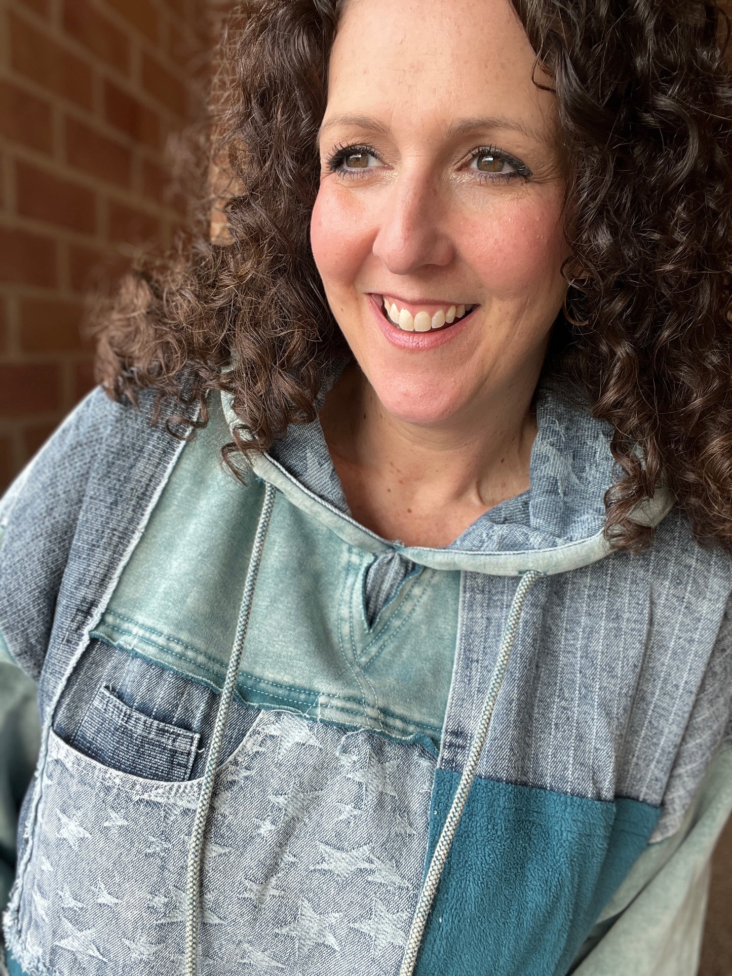 Patched Mixed Denim Hoodie