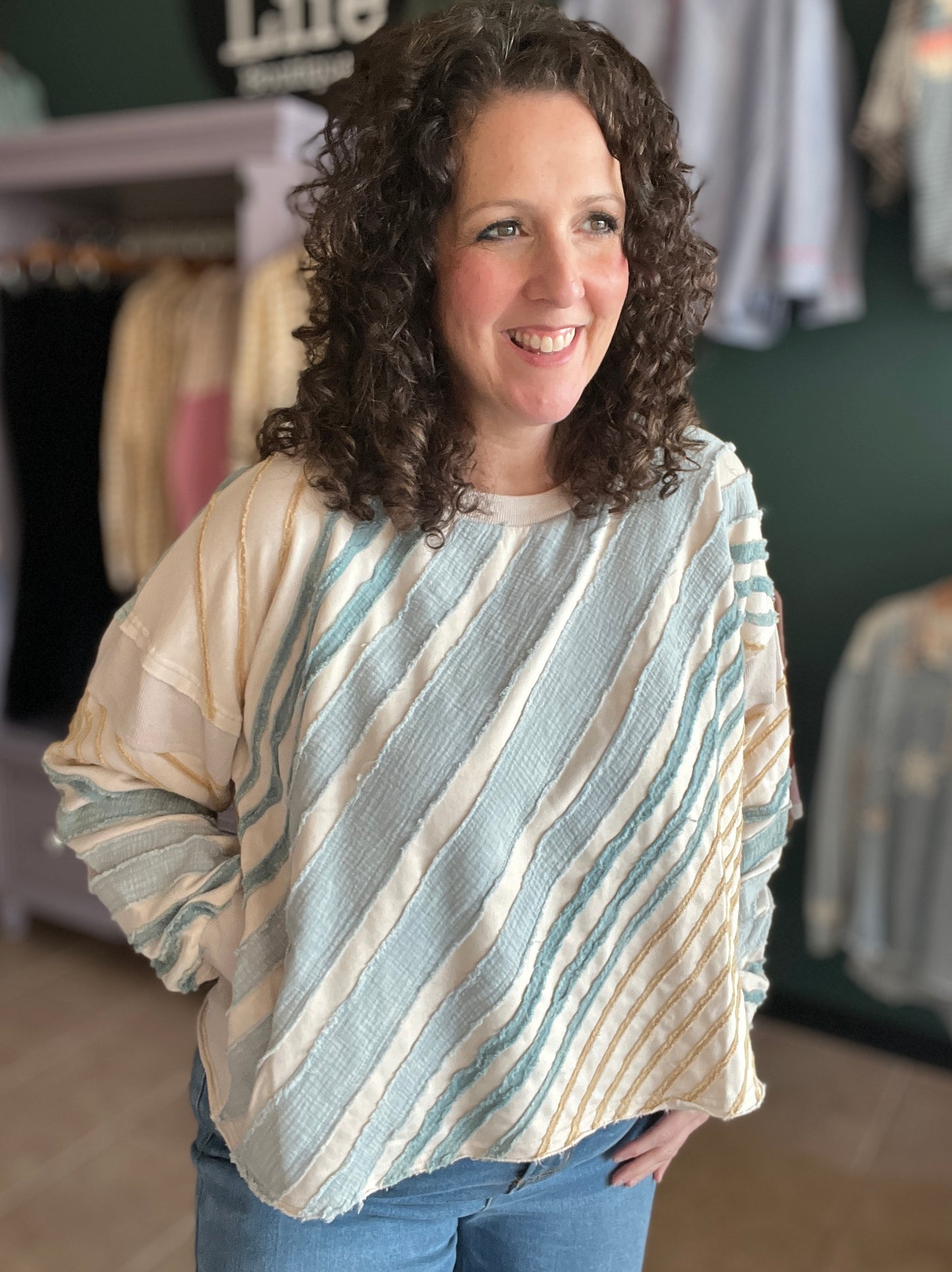 Washed Diagonal Stripe Pullover