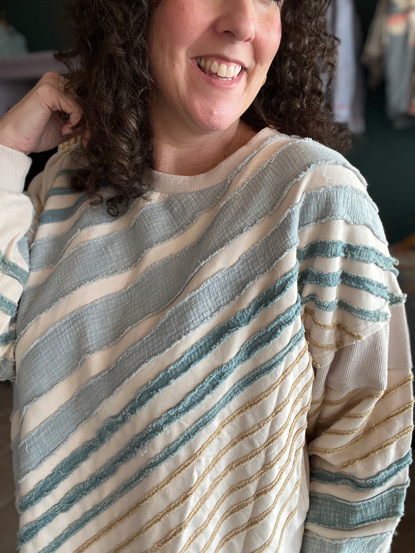 Washed Diagonal Stripe Pullover