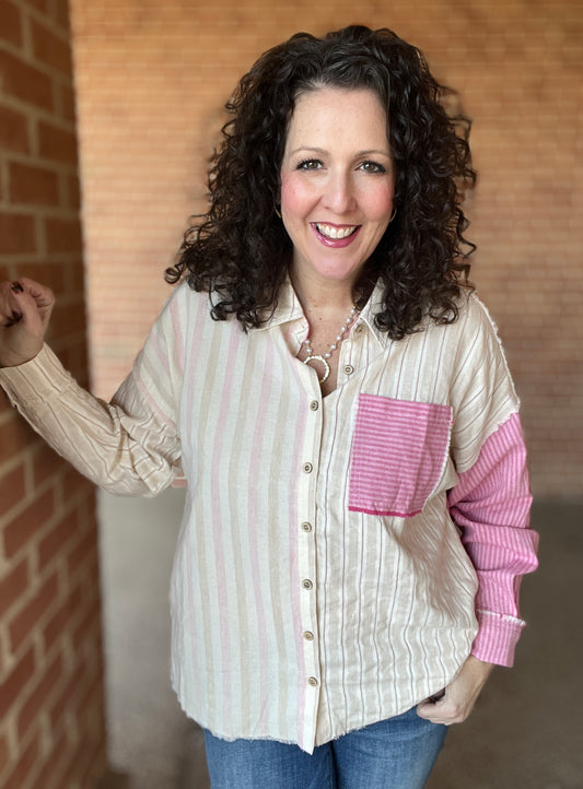 Mixed Stripe Button Down Top